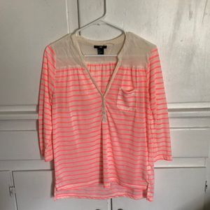 H&M 3/4 sleeve white and pink striped shirt